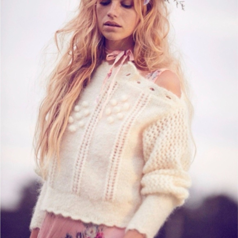 LoveShackFancy Persephone Sweater in Cream Puff - Picture 2 of 7